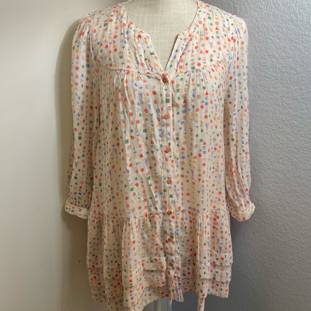 Women's Anthropologie Cream colorful tunic Top